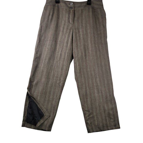 Harve Benard Lined Wool Slit Hem Cropped Pants 12 Striped Gray Professional - Picture 1 of 13